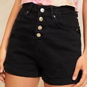 Black High Waisted Button-Up Jean Shorts